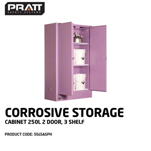 Pratt Corrosive Storage Cabinets 250L 2 Door, 3 Shelf 