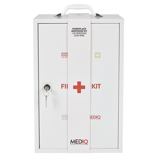Essential Workplace Response First Aid Kit In Metal Wall Cabinet – Umbarra  Safety Supplies