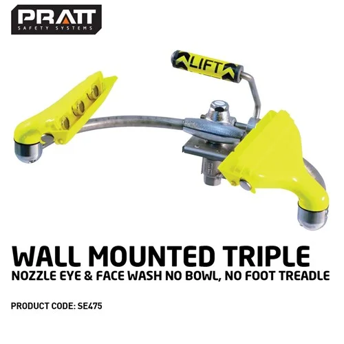 Pratt Wall Mounted Triple Nozzle Eye & Face Wash No Bowl. No Foot Treadle
