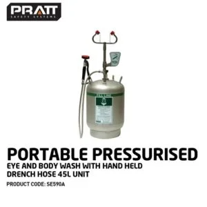 Portable Pressurised Eye And Body Wash With Hand Held Drench Hose. 45L Unit