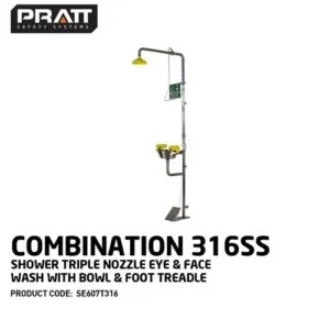 Combination 316SS Shower Triple Nozzle Eye & Face Wash With Bowl & Foot Treadle