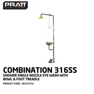 Combination 316SS Shower Single Nozzle Eye Wash With Bowl & Foot Treadle