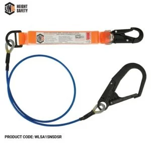 Elite Single Leg Shock Absorbing 2M Wire Rope Lanyard with Hardware SN & SD