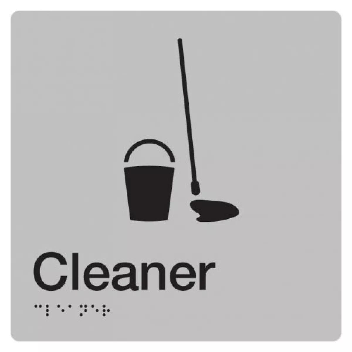 Braille Sign, Cleaner, 180 x 180mm, Silver/Black PVC - Image 2