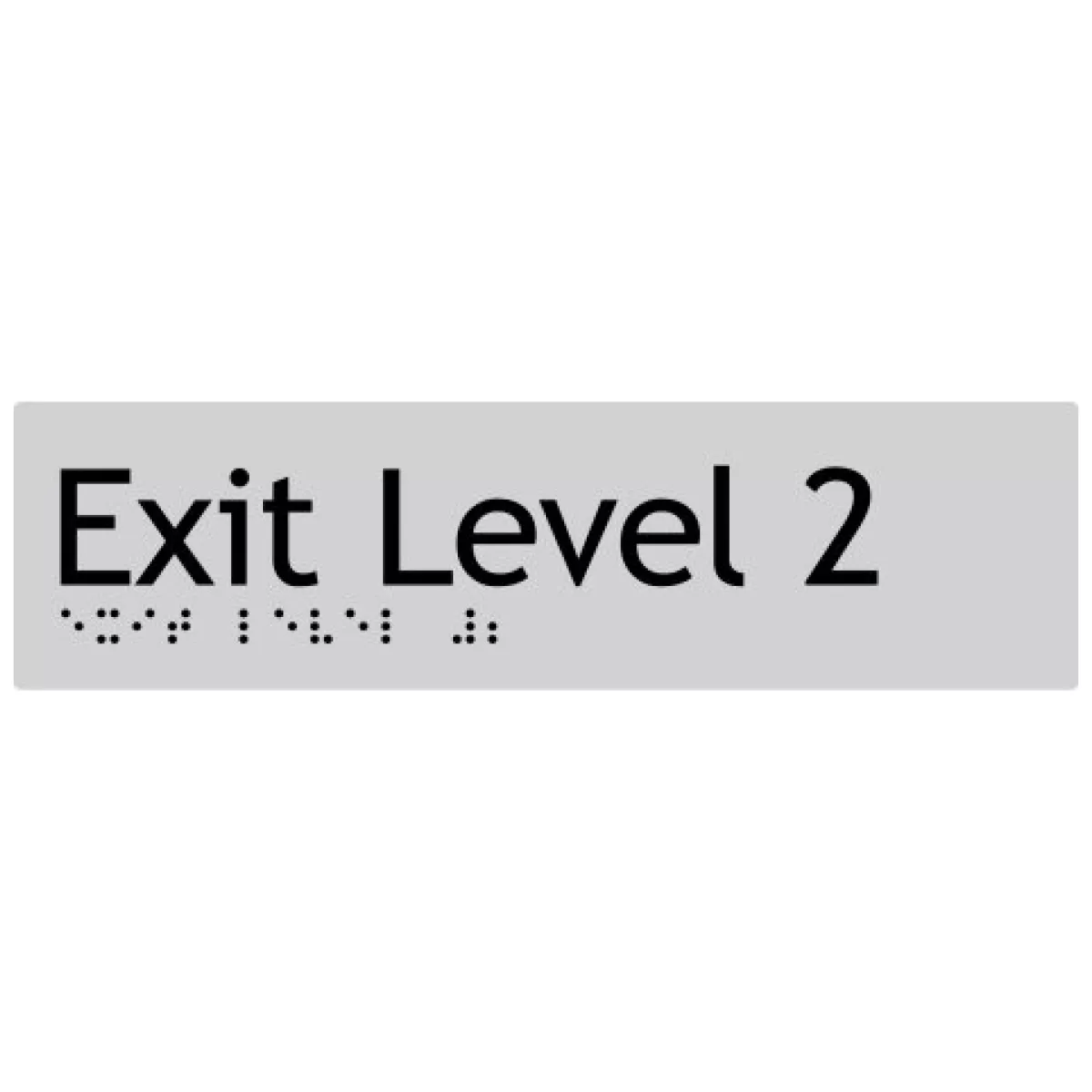 Braille Sign, Exit Level 2, 180 x 50mm, Silver/Black PVC - Image 3