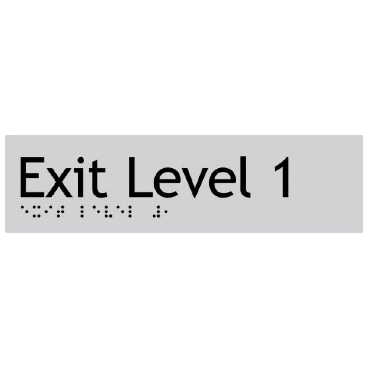 Braille Sign, Exit Level 1, 180 x 50mm, Silver/Black PVC - Image 2