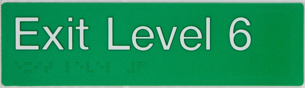 Braille Sign, Exit Level 6, 180 x 50mm, Green/White PVC - Image 2