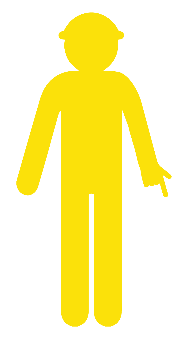 Yellow Cut Out Worker, Arms Down - Finger Pointing, 1700 x 840mm Corflute