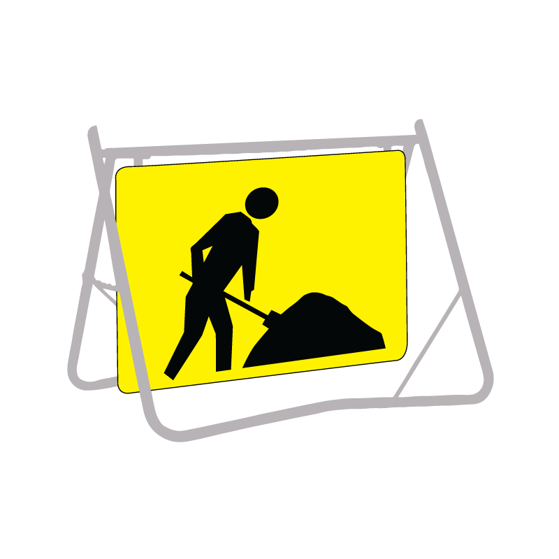 Symbolic Worker Sign, 900 x 600mm Metal, Class 1 Yellow Reflective, Swing Stand - Image 2