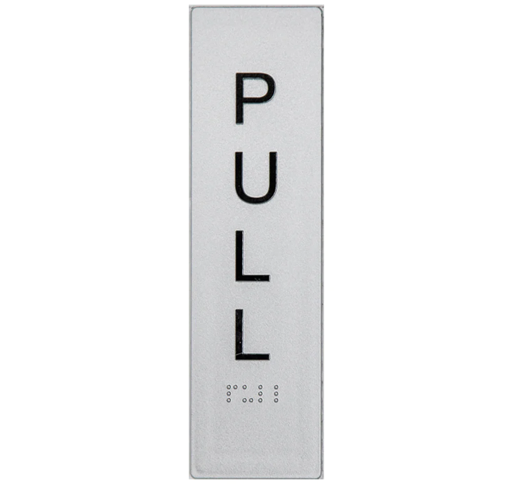 Braille Sign, Pull (Vertical), 180 x 50mm, Silver/Black PVC - Image 2