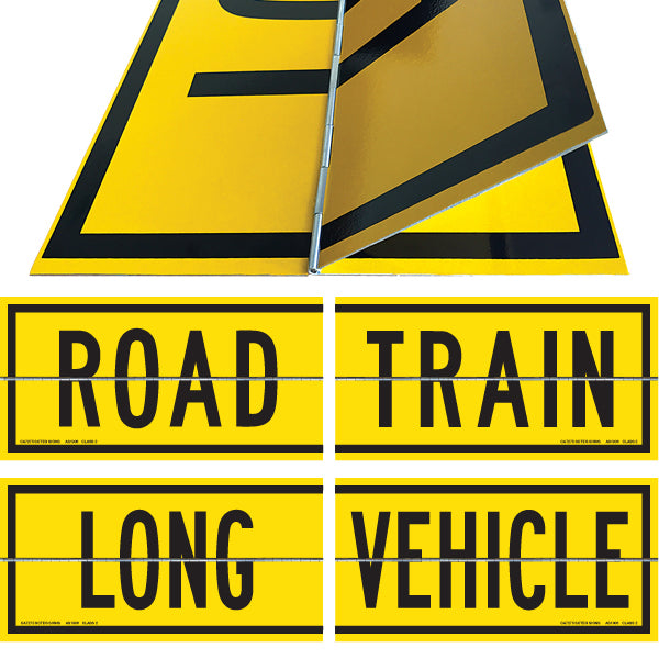 Long Vehicle/Road Train Flip Sign, 600 x 300mm, Two Piece Hinged, Class 2 Reflective Aluminium - Image 3
