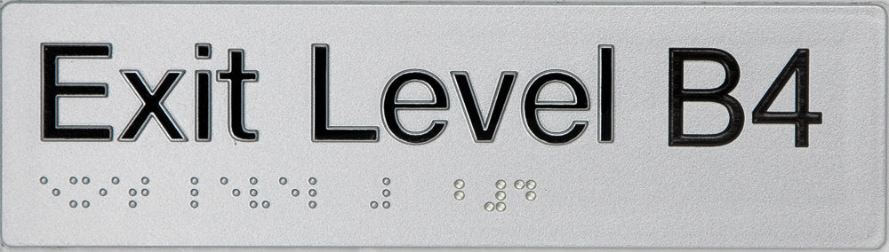 Braille Sign, Exit Level Basement 3, 180 x 50mm, Silver/Black PVC - Image 2