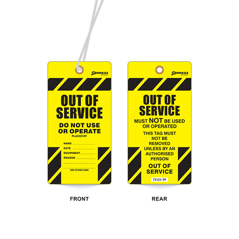 Out Of Service Tag, 75 x 145mm Water & Tear Proof, Eyelet & String, Pack/100