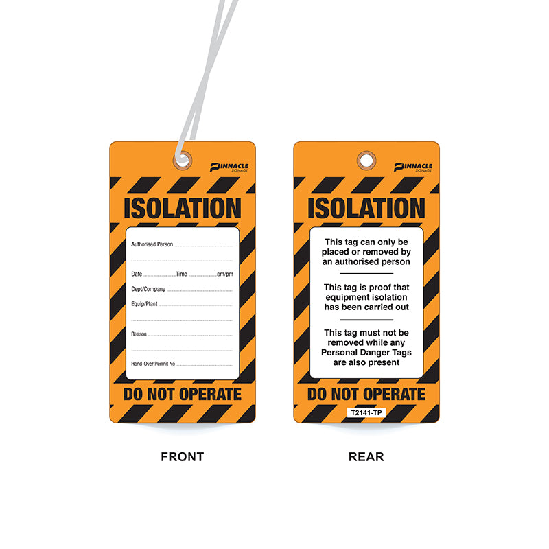 Isolation Do Not Operate Tag, 75 x 145mm Water & Tear Proof, Eyelet & String, Pack/100