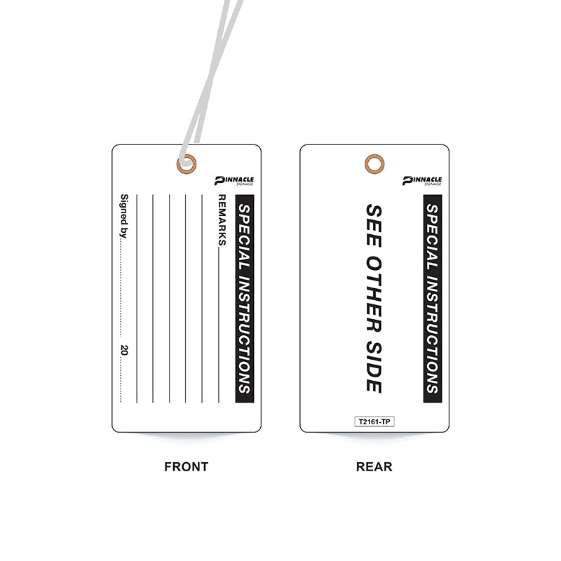 Special Instructions Tag, 75 x 145mm Water & Tear Proof, Eyelet & String, Pack/100